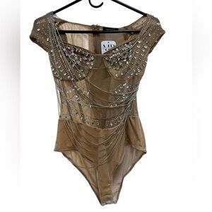 Banjul Nude Beaded Corset Gem Bodysuit